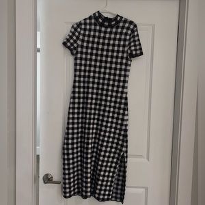 Staud Gingham Mock Turtle Neck Short Sleeve Dress